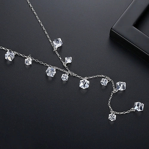 Women's Geometric Zircon Pendant Necklace With Copper Setting And Box Chain Elegant Sweater Accessory