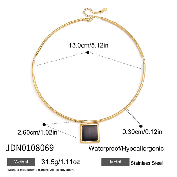 Women's Geometric Zircon Pendant Stainless Steel Choker Necklace With Plated Finish Statement Neck Ring Accessory