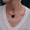 Women's Geometric Zircon Pendant Stainless Steel Choker Necklace With Plated Finish Statement Neck Ring Accessory