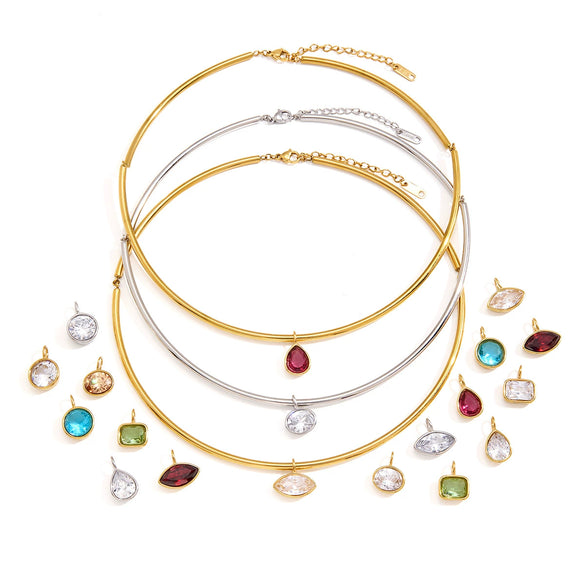 Women's Geometric Zircon Pendant Stainless Steel Choker Necklace With Plated Finish