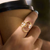 Women's Geometric Zircon Ring In Hypoallergenic Stainless Steel With Pvd Vacuum Gold Plated Finish High End Non Fading Jewelry