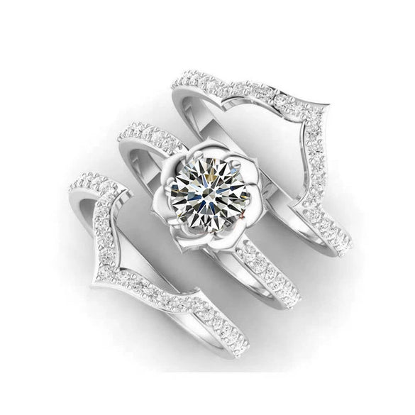 Women's Geometric Zircon Ring Set With Microinlaid Full Stone Design Electroplated Metal And Minimalist Light Luxury Fashion Style