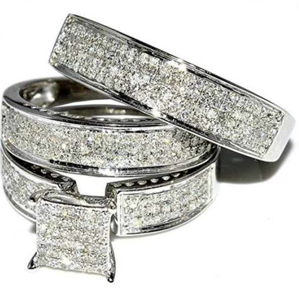 Women's Geometric Zircon Ring Set With Microinlaid Full Stone Design Electroplated Metal And Minimalist Light Luxury Fashion Style