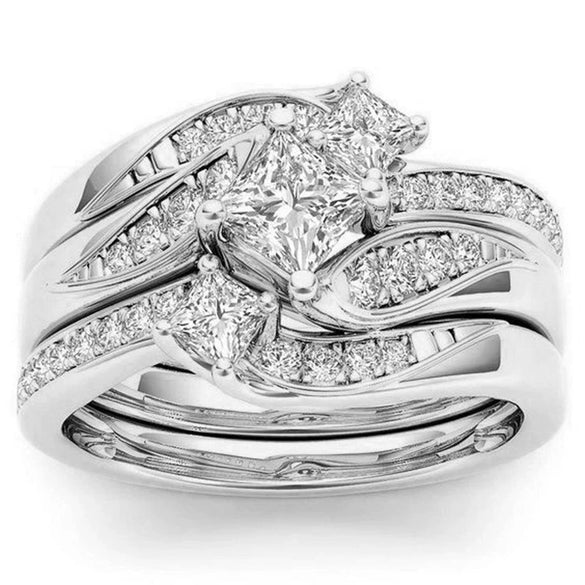 Women's Geometric Zircon Ring Set With Microinlaid Full Stone Design Electroplated Metal And Minimalist Light Luxury Fashion Style