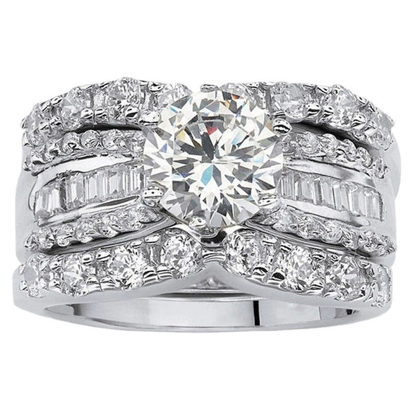 Women's Geometric Zircon Ring Set With Microinlaid Full Stone Design Electroplated Metal And Minimalist Light Luxury Fashion Style