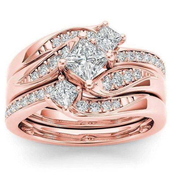 Women's Geometric Zircon Ring Set With Microinlaid Full Stone Design Electroplated Metal And Minimalist Light Luxury Fashion Style