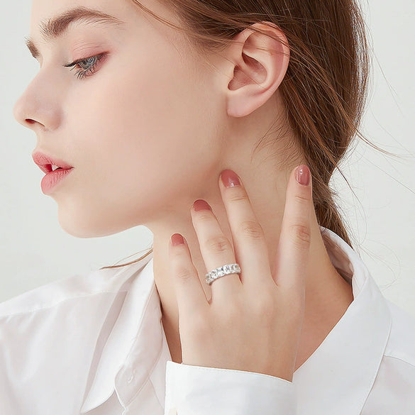 Women's Geometric Zircon Ring 925 Sterling Silver Electroplated Light Luxury Style
