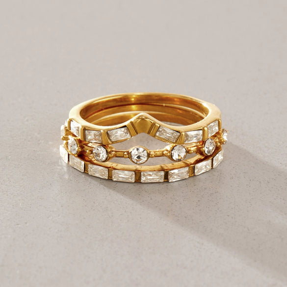 Women's Geometric Zircon Stainless Steel Ring With Vacuum Pvd Gold Plating Hypoallergenic Plain Band
