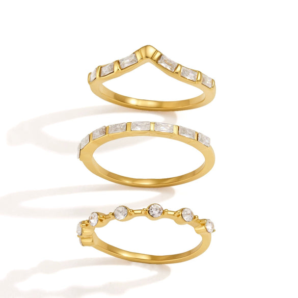 Women's Geometric Zircon Stainless Steel Ring With Vacuum Pvd Gold Plating Hypoallergenic Plain Band