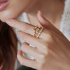 Women's Geometric Zircon Stainless Steel Ring With Vacuum Pvd Gold Plating Hypoallergenic Plain Band