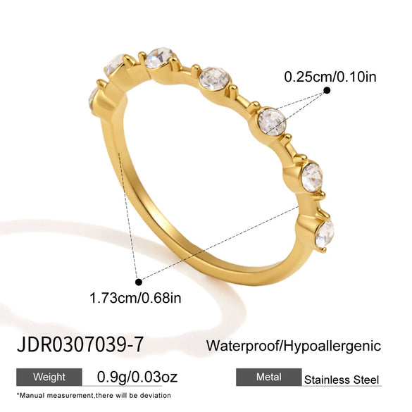 Women's Geometric Zircon Stainless Steel Ring With Vacuum Pvd Gold Plating Hypoallergenic Plain Band