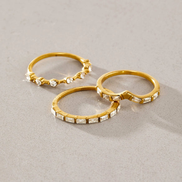 Women's Geometric Zircon Stainless Steel Ring With Vacuum Pvd Gold Plating Hypoallergenic Plain Band