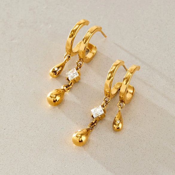 Women’s Geometric Zircon Stud Earrings In Titanium Stainless Steel With Pvd Vacuum Gold Plating Elegant Sparkling Jewelry