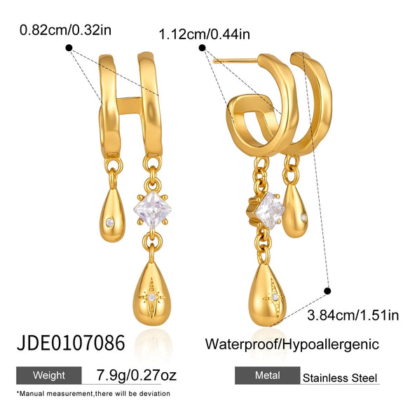 Women’s Geometric Zircon Stud Earrings In Titanium Stainless Steel With Pvd Vacuum Gold Plating Elegant Sparkling Jewelry