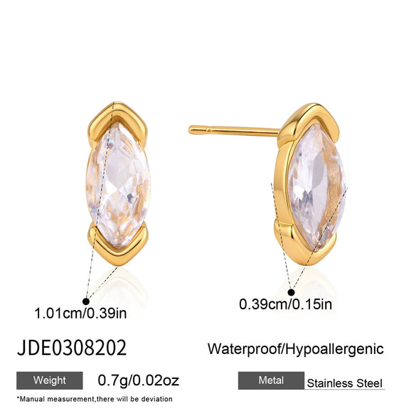 Women's Geometric Zircon Stud Earrings In Titanium Steel And Stainless Steel With Pvd Vacuum Gold Plating Elegant Wholesale Jewelry