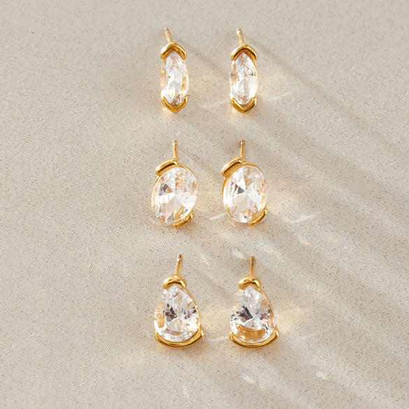Women's Geometric Zircon Stud Earrings In Titanium Steel And Stainless Steel With Pvd Vacuum Gold Plating Elegant Wholesale Jewelry