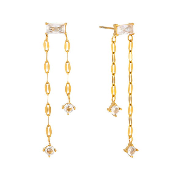 Women's Geometric Zircon Tassel Pendant Earrings In Stainless Steel With Vacuum Gold Plated Finish