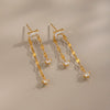 Women's Geometric Zircon Tassel Pendant Earrings In Stainless Steel With Vacuum Gold Plated Finish