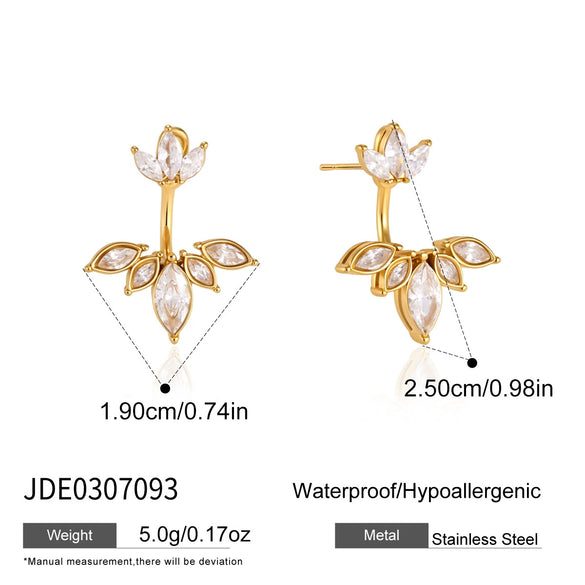 Women's Geometric Zircon Titanium Steel Stud Earrings With Detachable Front And Back Design Pvd Gold Plated Stainless Steel Jewelry