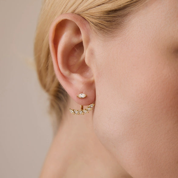 Women's Geometric Zircon Titanium Steel Stud Earrings With Detachable Front And Back Design Pvd Gold Plated Stainless Steel Jewelry