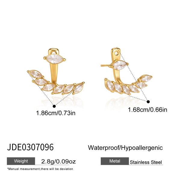 Women's Geometric Zircon Titanium Steel Stud Earrings With Detachable Front And Back Design Pvd Gold Plated Stainless Steel Jewelry