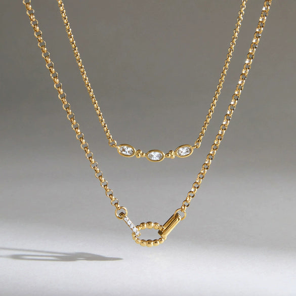 Women's Geometric Zirconia Pendant Necklace Stainless Steel Clavicle Chain With Pvd Vacuum Gold Plating And Lobster Clasp