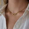 Women's Geometric Zirconia Pendant Necklace Stainless Steel Clavicle Chain With Pvd Vacuum Gold Plating And Lobster Clasp