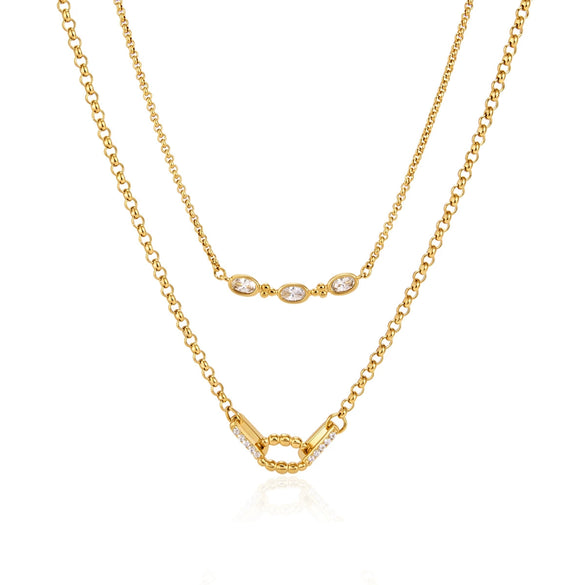 Women's Geometric Zirconia Pendant Necklace Stainless Steel Clavicle Chain With Pvd Vacuum Gold Plating And Lobster Clasp