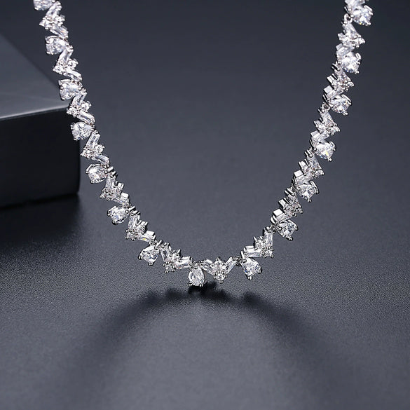 Women's Geometric Zirconia Pendant Necklace With Handmade Chain And Mixed Gemstone Setting