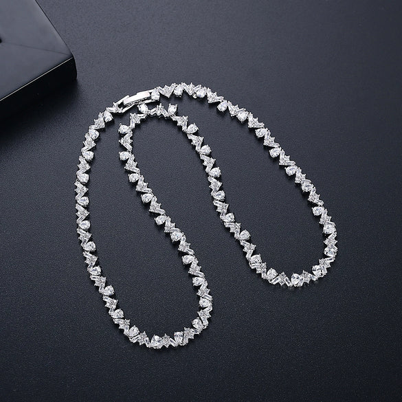 Women's Geometric Zirconia Pendant Necklace With Handmade Chain And Mixed Gemstone Setting