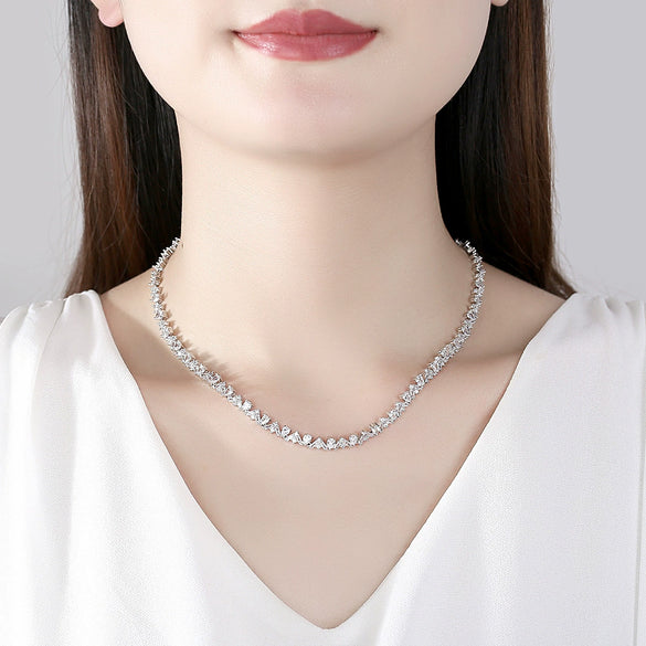 Women's Geometric Zirconia Pendant Necklace With Handmade Chain And Mixed Gemstone Setting