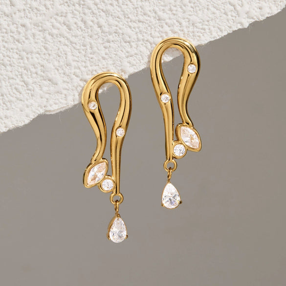 Women's Geometric Zirconia Stud Earrings In Stainless Steel With Vacuum Pvd Gold Plating