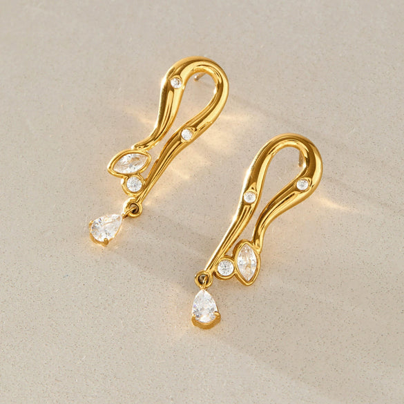 Women's Geometric Zirconia Stud Earrings In Stainless Steel With Vacuum Pvd Gold Plating