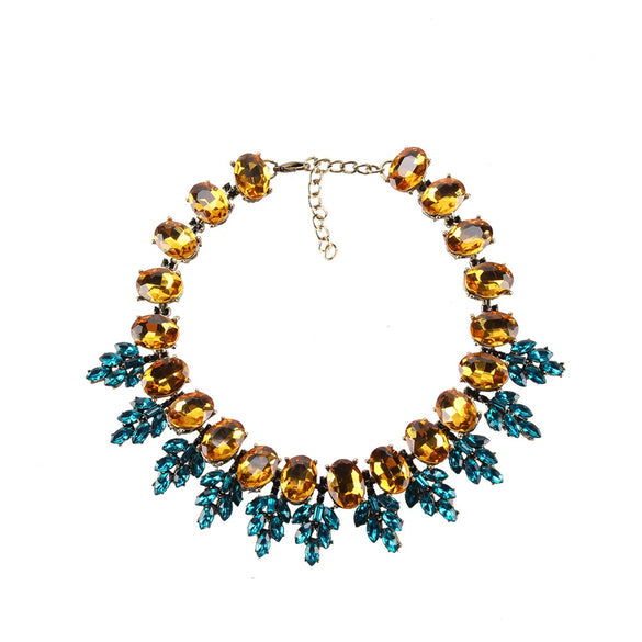 Women's Glass And Colored Glaze Jewelry Set With Geometric Pattern And Diamond Design Including Earrings Anklet And Necklace