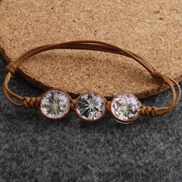 Women's Glass Glazed Dried Flower Woven Bracelet