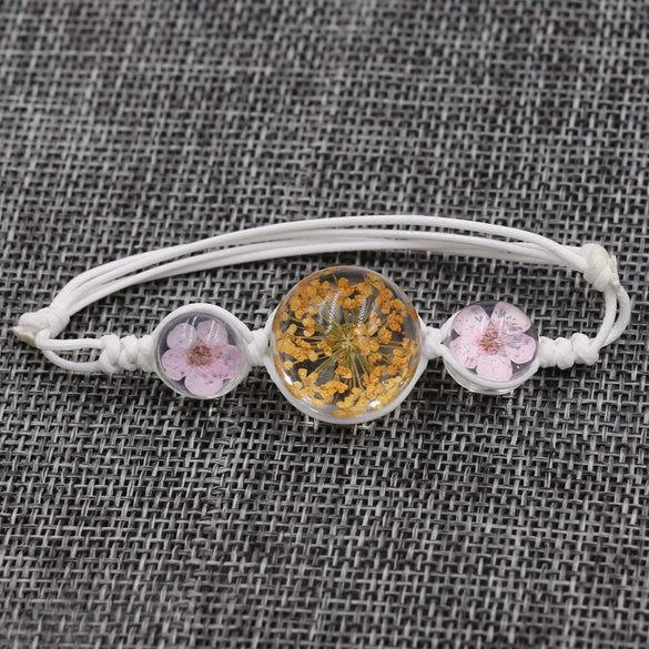 Women's Glass Glazed Dried Flower Woven Bracelet