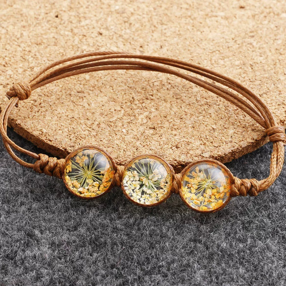 Women's Glass Glazed Dried Flower Woven Bracelet