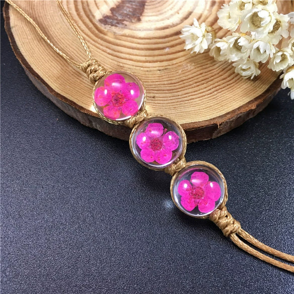 Women's Glass Glazed Dried Flower Woven Bracelet