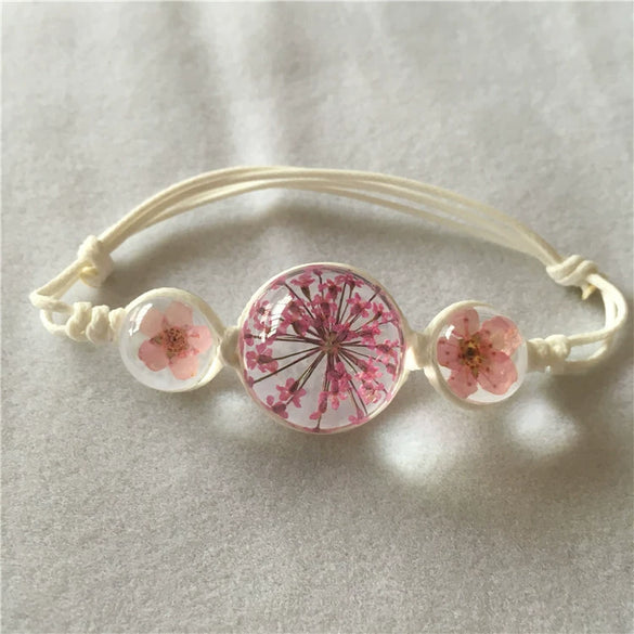 Women's Glass Glazed Dried Flower Woven Bracelet