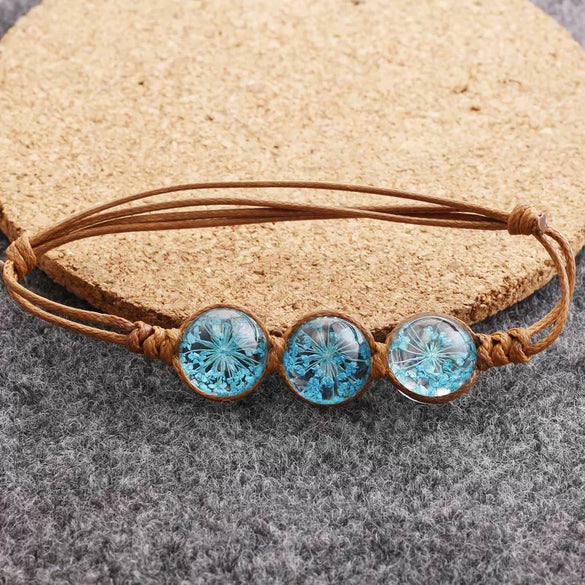 Women's Glass Glazed Dried Flower Woven Bracelet