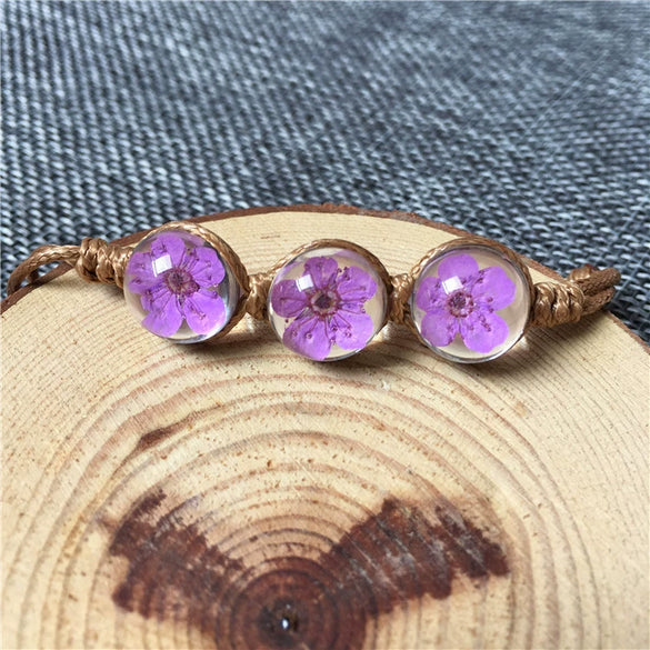 Women's Glass Glazed Dried Flower Woven Bracelet