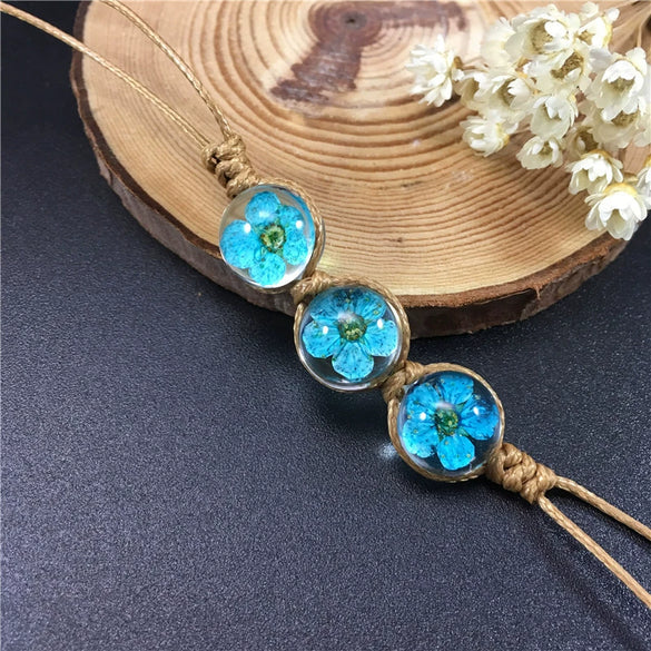 Women's Glass Glazed Dried Flower Woven Bracelet