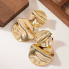Women's Glossy Geometric Ripple Round Metal Earrings With Goldplated Finish Minimalist Elegant Fashion Jewelry