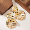 Women's Glossy Geometric Ripple Round Metal Earrings With Goldplated Finish Minimalist Elegant Fashion Jewelry