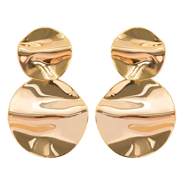 Women's Glossy Geometric Ripple Round Metal Earrings With Goldplated Finish Minimalist Elegant Fashion Jewelry