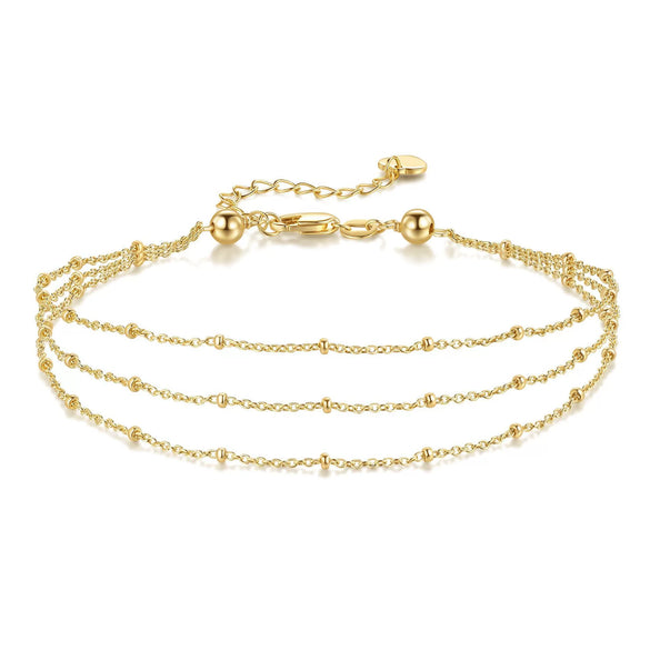 Women's Gold Colored Copper Seed Bead Multi Layer Anklet Geometric Delicate Versatile Foot Jewelry Gift