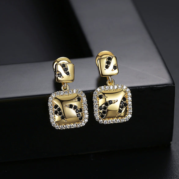 Women's Gold Electroplated Copper Rhombus Earrings With Inlaid Zircon Fashion Jewelry Wholesale