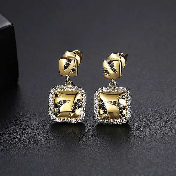 Women's Gold Electroplated Copper Rhombus Earrings With Inlaid Zircon Fashion Jewelry Wholesale