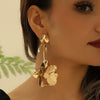 Women's Gold Electroplated Threedimensional Flower Earrings With Stainless Steel Ear Needles Long Chic Fashion Jewelry