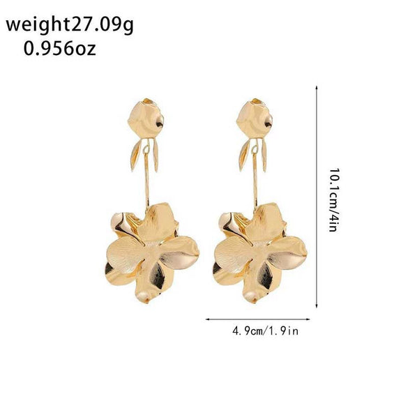 Women's Gold Electroplated Threedimensional Flower Earrings With Stainless Steel Ear Needles Long Chic Fashion Jewelry